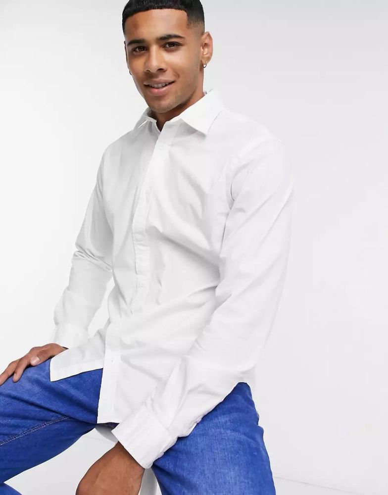 White Poplin Long Sleeve Slim Fit Shirt Size: XL