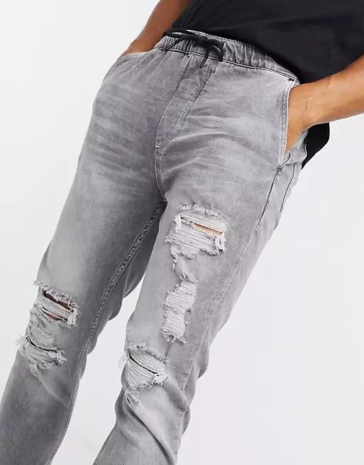 Rips Grey Denim Jogger Pants Size: XL