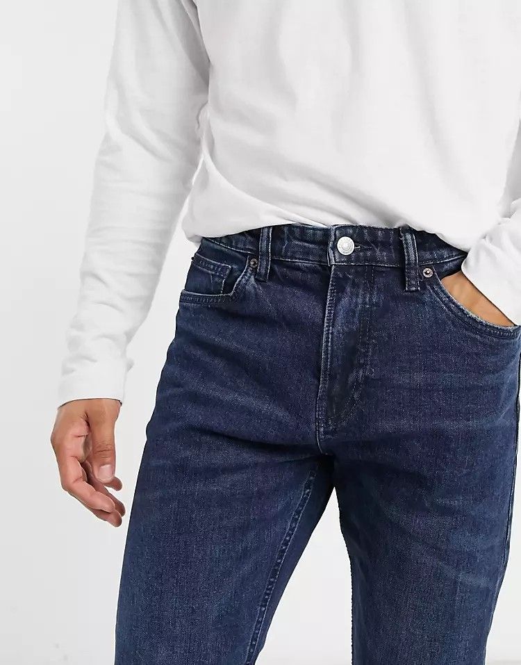 Mid Wash Blue Straight Regular Fit Jeans Size: W32 L32