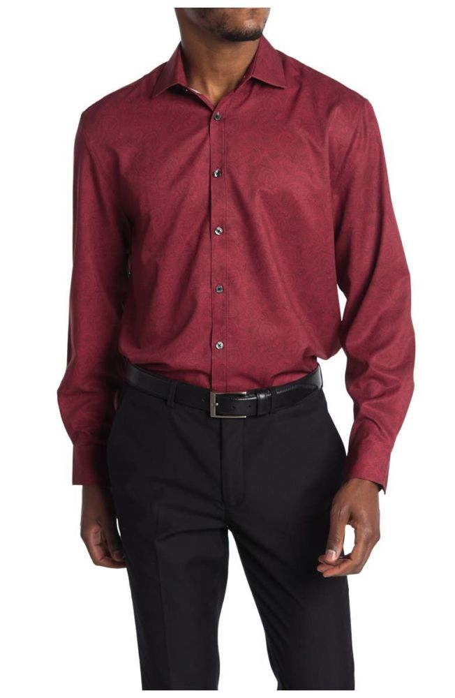 Paisley Print Performance Slim Fit Shirt Size: S