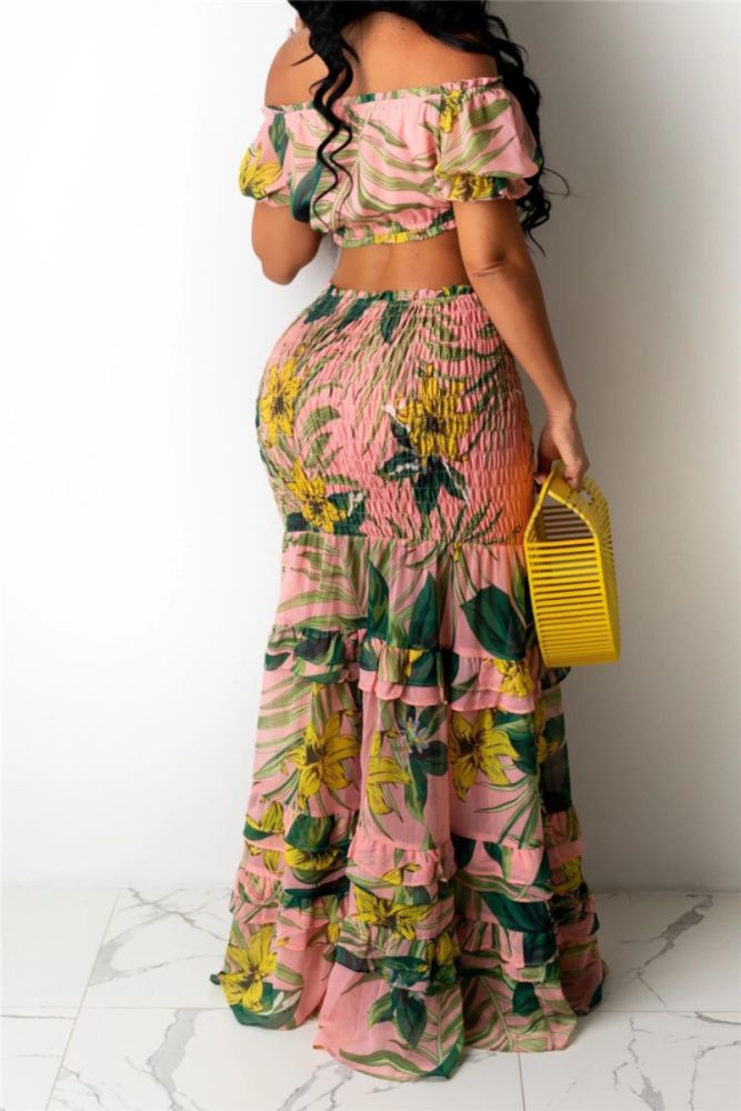 Off Shoulder Chiffon Two-Piece Skirt Set Size: M/L