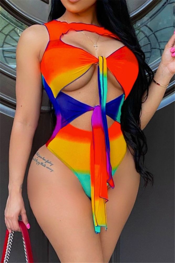 Multicolor Printed Mesh See Through Two-Piece Set Size: L