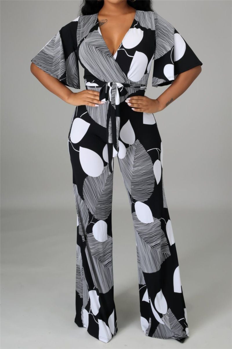 Wide Leg Printed Jumpsuit Size: L