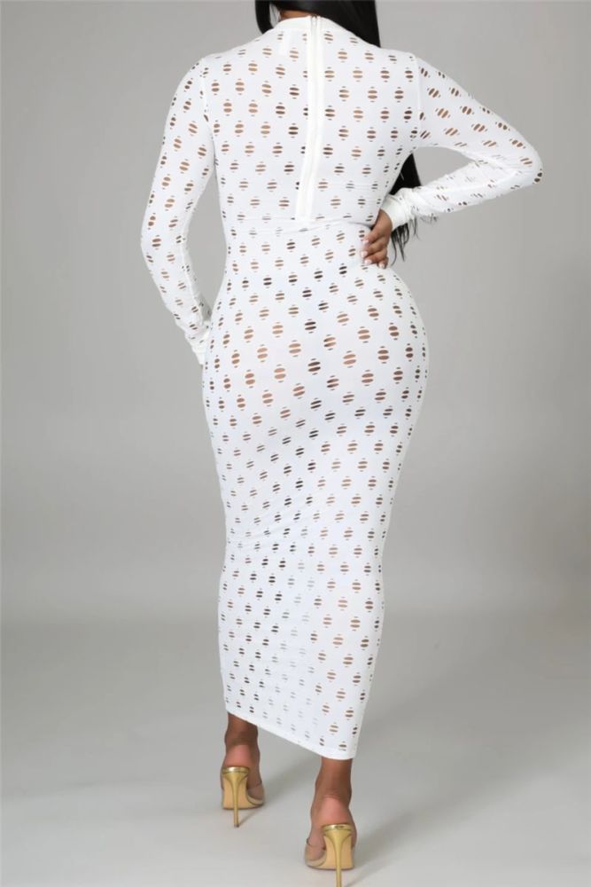 White See Through Zip-Up  Long Sleeve Dress Size: M