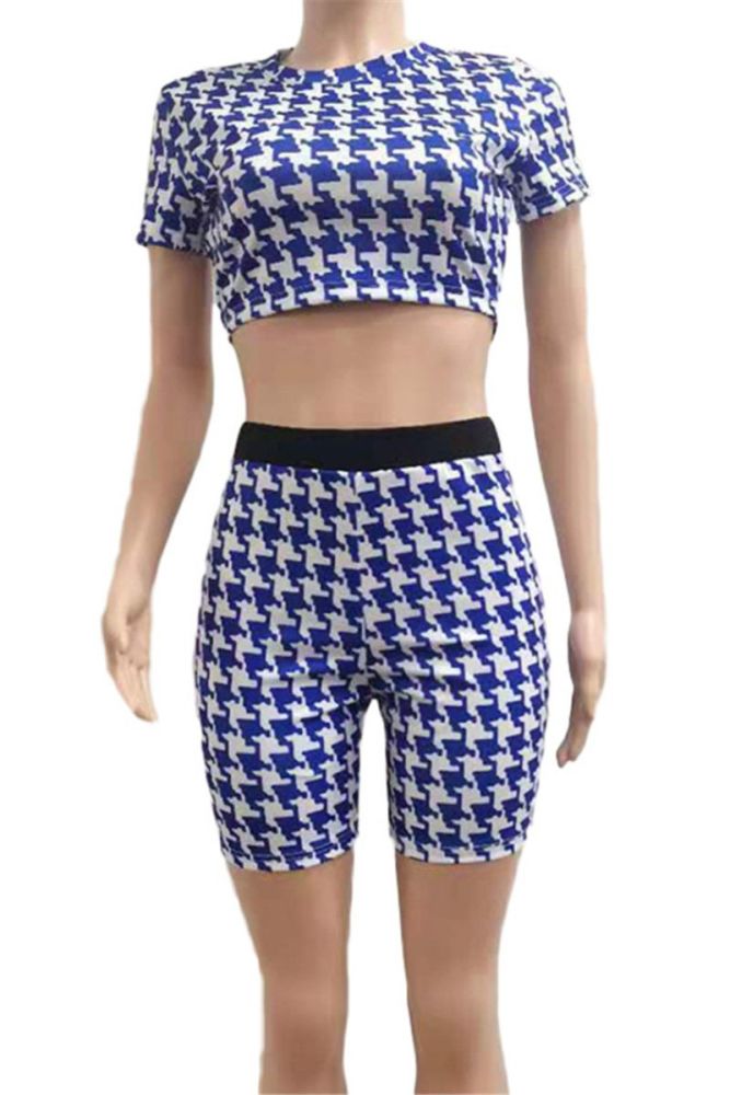 New Markdown Hound's-tooth Printed Stretch Two-piece Set Size: S