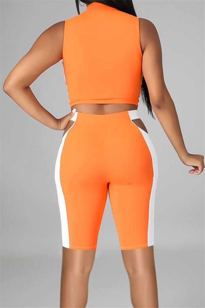 Orange Stretch Zip-Up Two-Piece Set Size: L