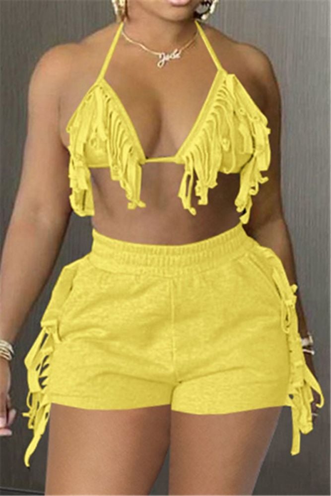 Yellow Halter Neck Two-piece Set Size: S