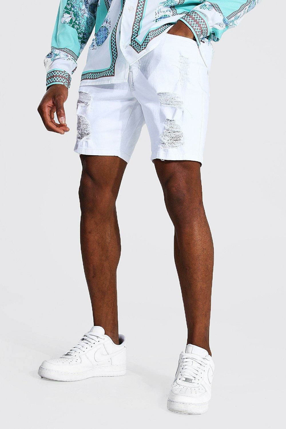  White Skinny Distressed Stretch Denim Short Size: 34