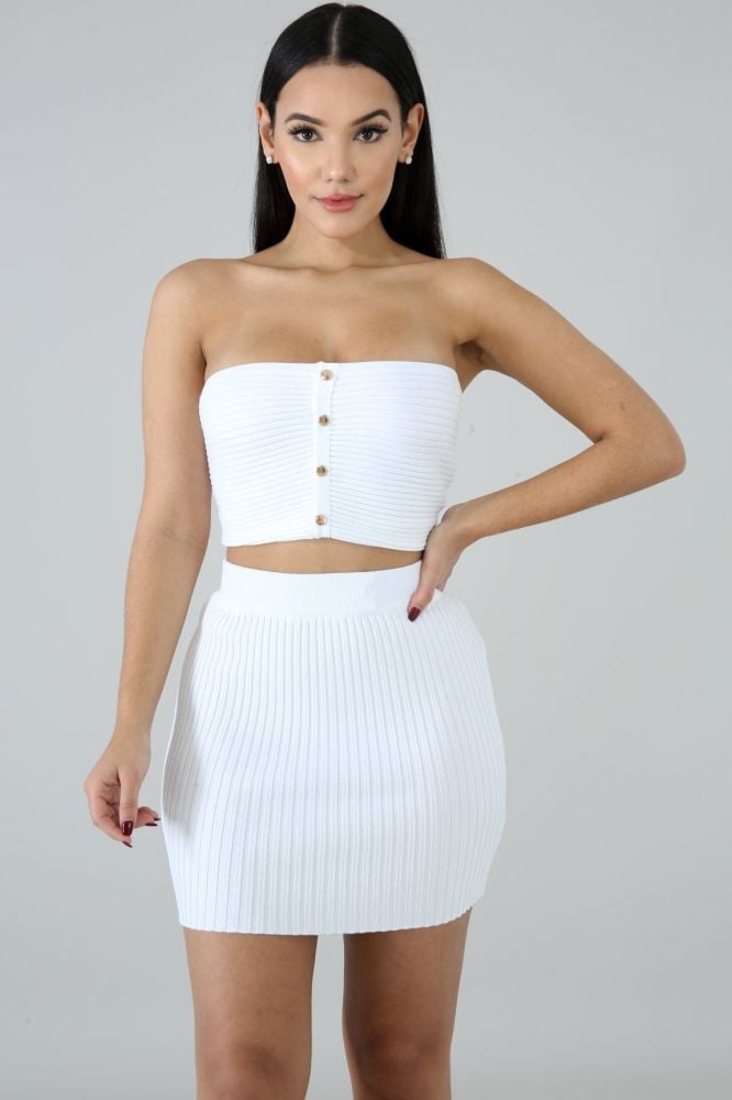 Size: S White Tube Knit Skirt Set SKU: 2P0930