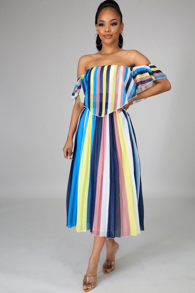 Multi Color Print Pleated Skirt Set Size: M