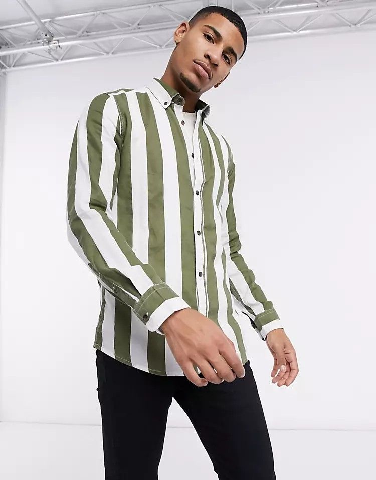 Long Sleeve Bold Stripe Shirt Size: 2XL
