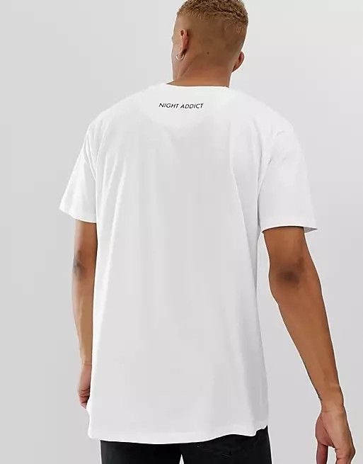 Oversized White Night Addict Logo Print T-shirt Size: XS