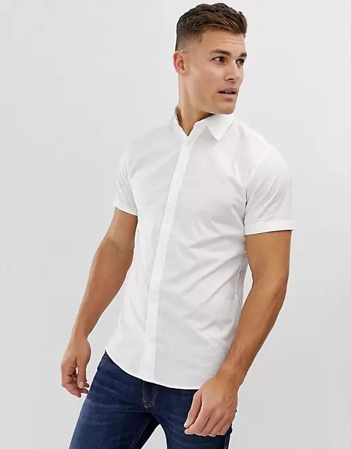 White Stretch Cotton Short Sleeve Shirt Size: XS