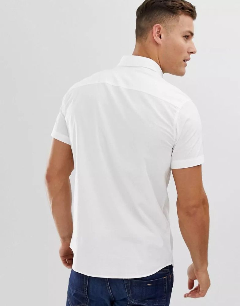 White Stretch Cotton Short Sleeve Shirt Size: XS