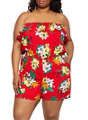 Red Floral Crochet Detail Overlay Romper Size: 2XL