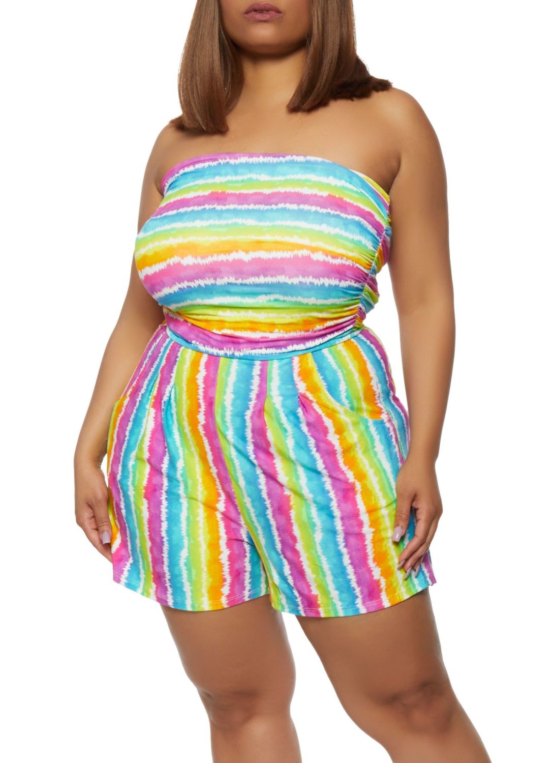 Multi Color Tie Dye Striped Tube Romper Size:	 1XL