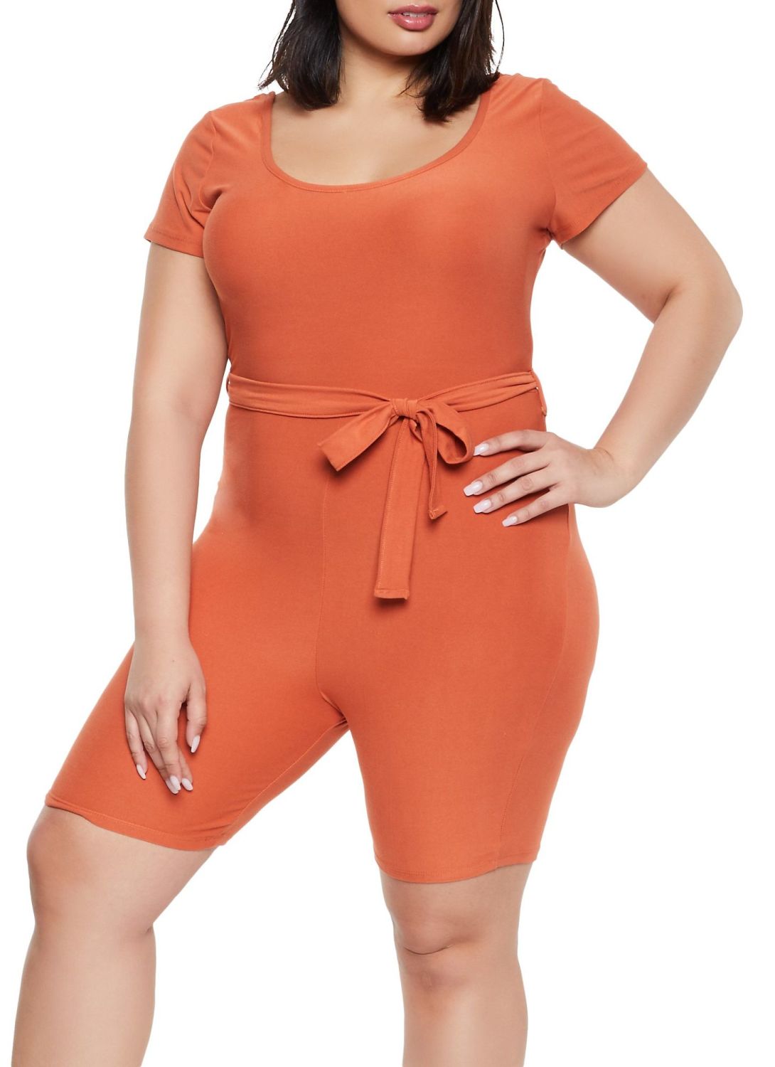 Rust Tie Waist Biker Romper Size: 1XL 