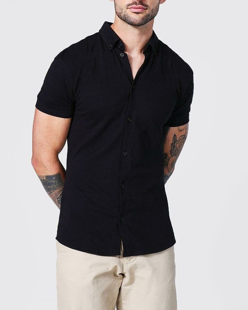  Black Short Sleeve Muscle Fit Jersey Shirt Size: 1XL