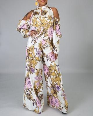 Floral Print Two Piece Pants Set Size S