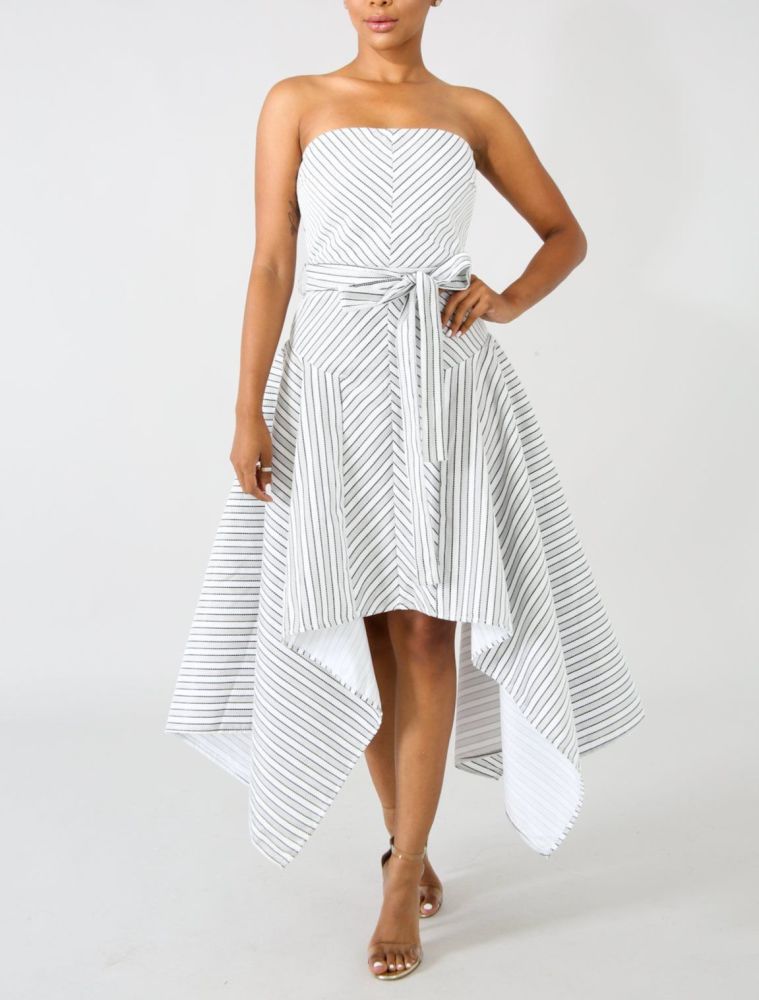 Striped Grey Tube Top Dress Size: L