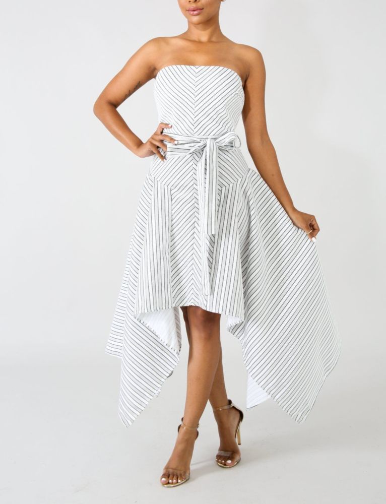 Striped Grey Tube Top Dress Size: L