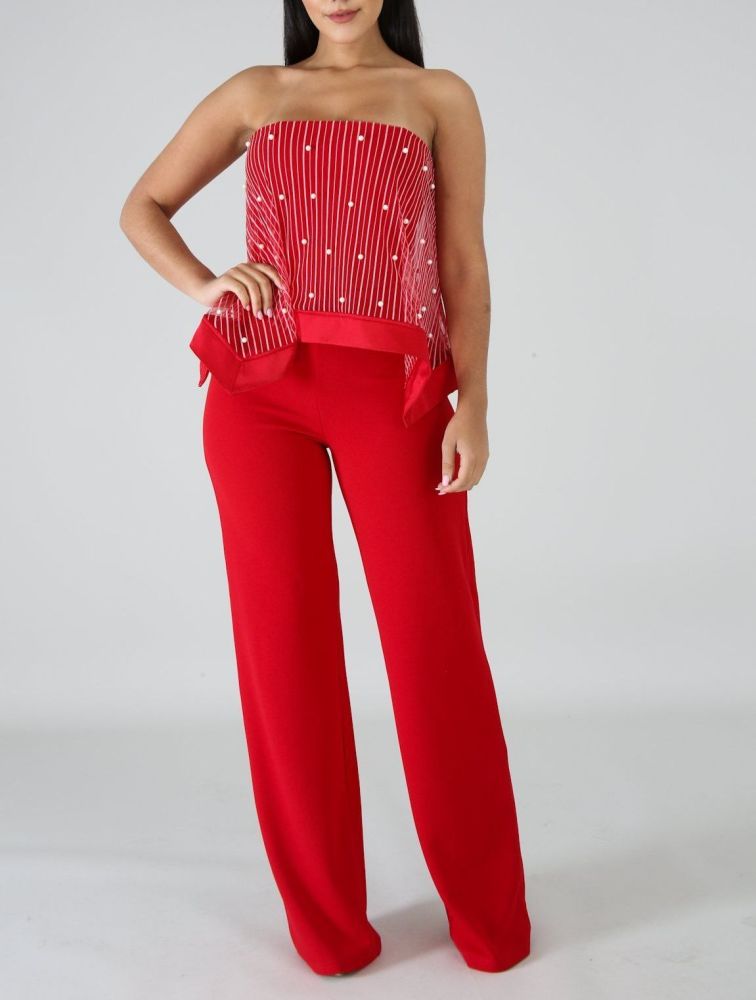 Red Pearl/Tube Top Jumpsuit Size: S