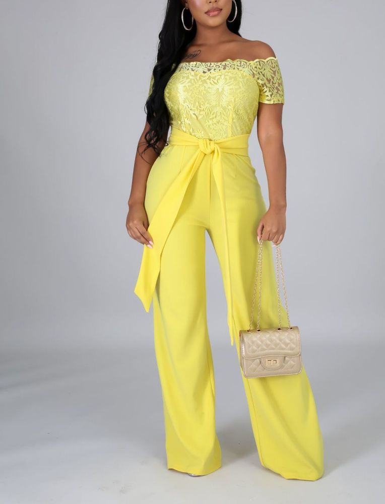 Yellow Royal Lace Top Jumpsuit Size: S