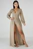 Tan/Gold Stretch Long Sleeve Maxi Romper Size: S