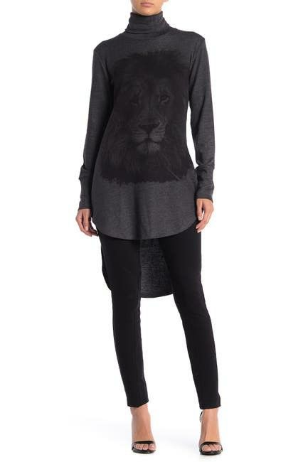 A009 Black Turtleneck High/Low Hem Tunic Sweater Long Sleeve Shirt/Dress Size: S