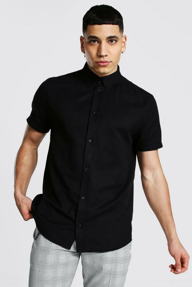 Black Short Sleeve Regular Fit Oxford Shirt Size: M