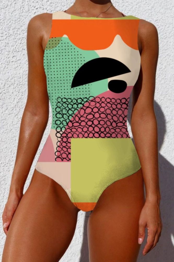 Multicolor Print One-Piece Swimsuit Size: S