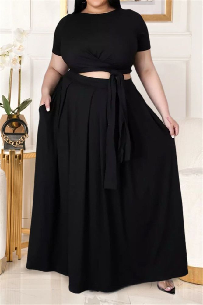 Black Stretch Two-Piece Skirt Set Size: 2XL