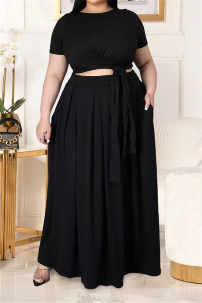 Black Stretch Two-Piece Skirt Set Size: 2XL