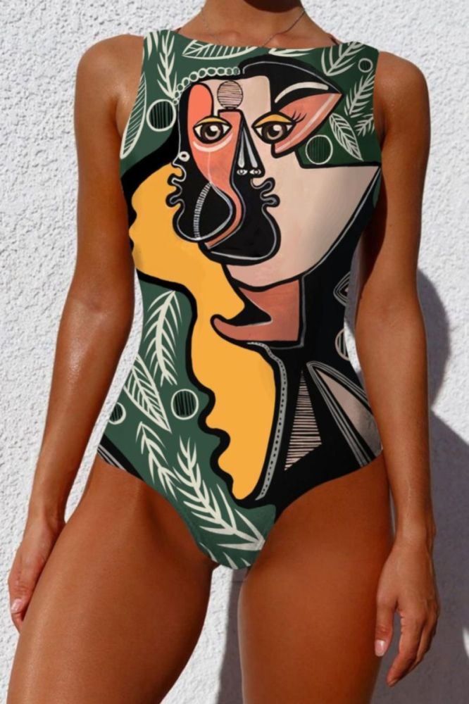 Digital Printed Padded One-Piece Swimsuit Size: L