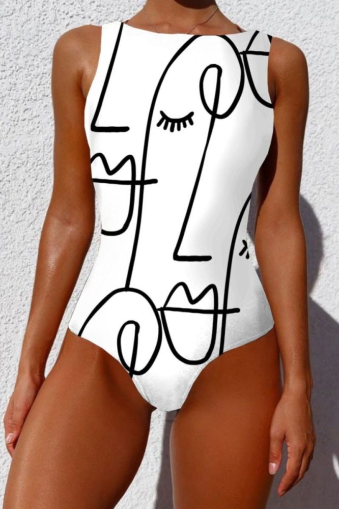 White Digital Print Padded One-Piece Swimsuit Size: S