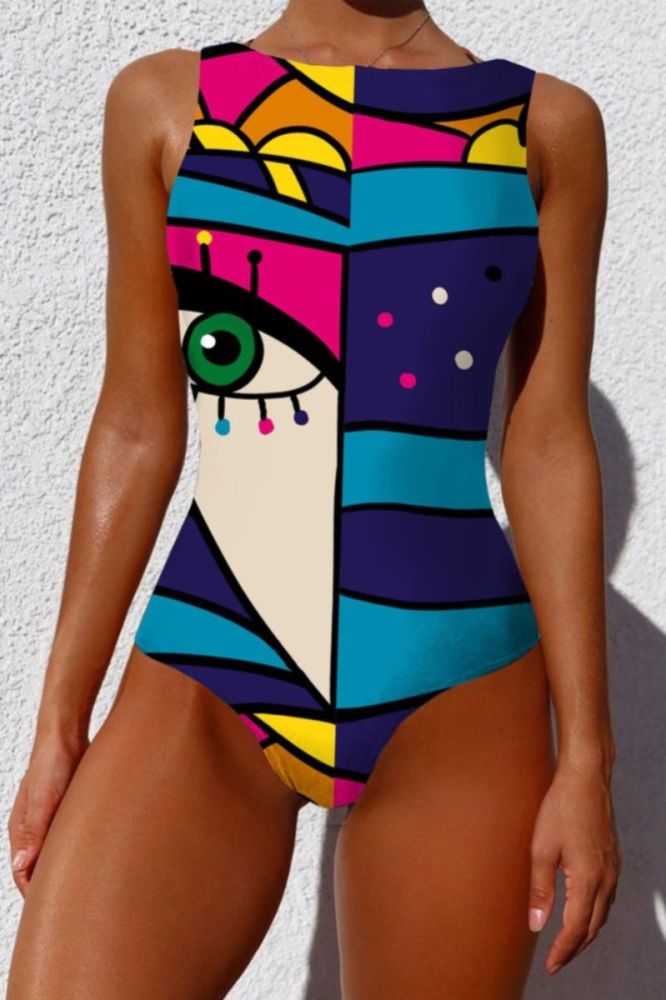Digital Printed Padded One-Piece Swimsuit Size: 1XL