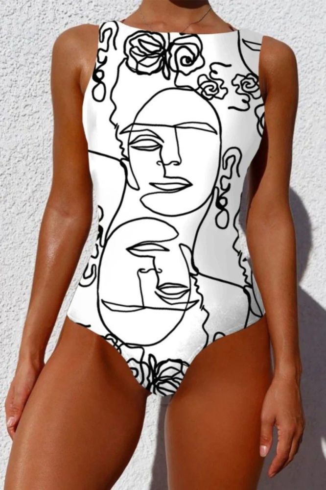 White Digital Printed Padded One-Piece Swimsuit Size: M