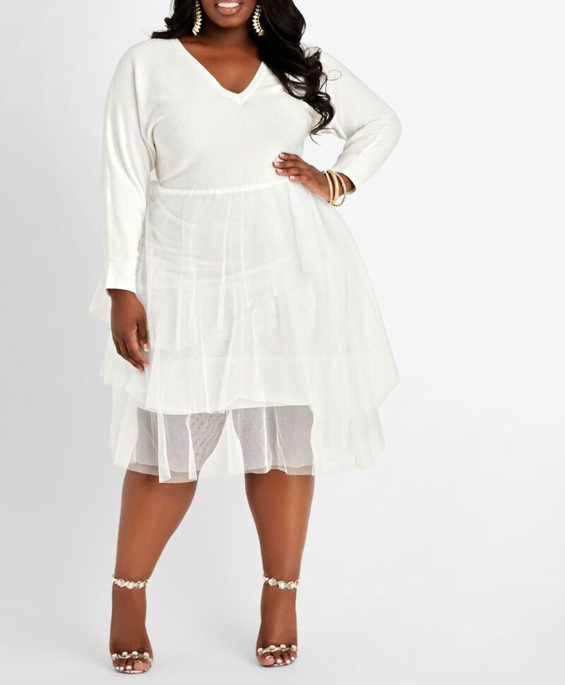 D333 White Long Sleeve Sweater Top Dress Size: 1XL