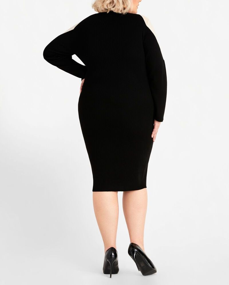 D156 Black Long Sleeve Mesh Trim Sweater Dress Size: 1XL