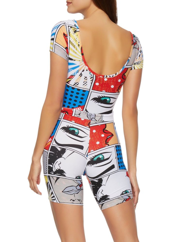  Comic Printed Stretch Playsuit Size: M