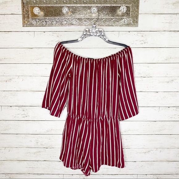 Red/White Striped Off-The-Shoulder Romper Size: M