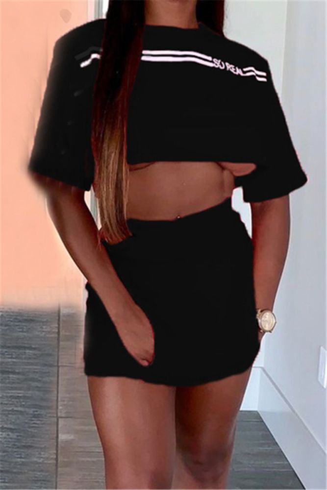 Black Short Top Two-Piece Set Size: S