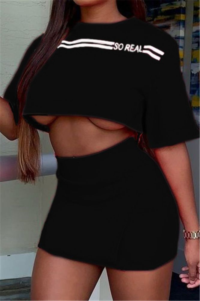 Black Short Top Two-Piece Set Size: S