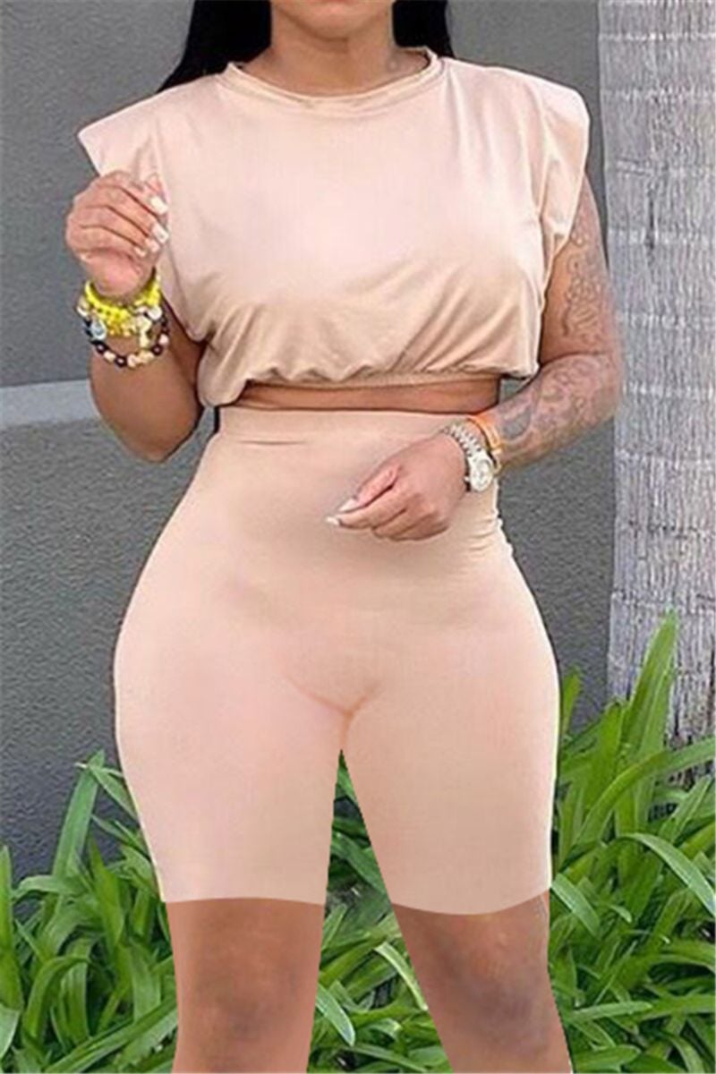 Beige Sleeveless Two-Piece Set Size: 