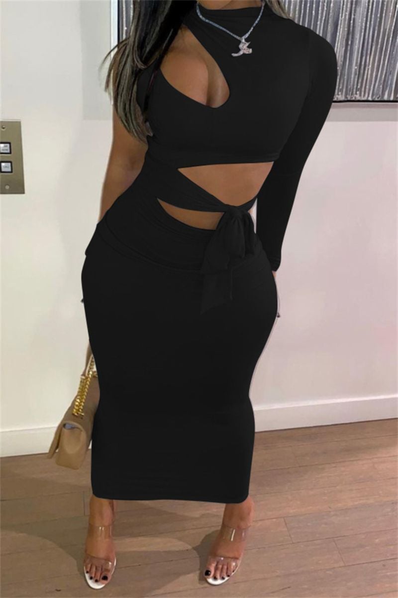 Black Stretch One-Sleeve Maxi Dress Size: 