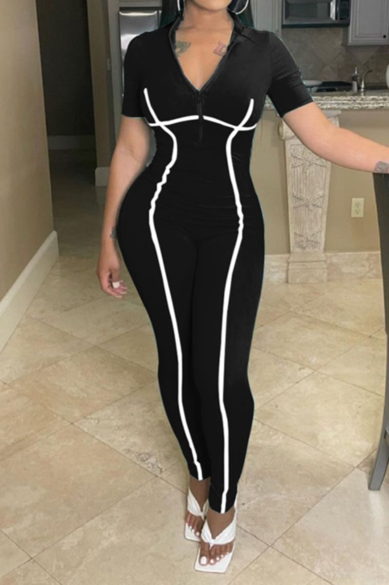 Black Zip-Up Stretch Jumpsuit Size: L