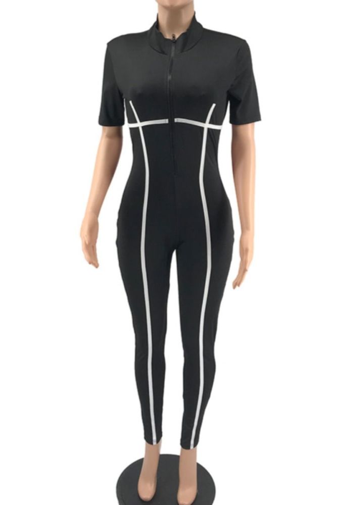 Black Zip-Up Stretch Jumpsuit Size: L