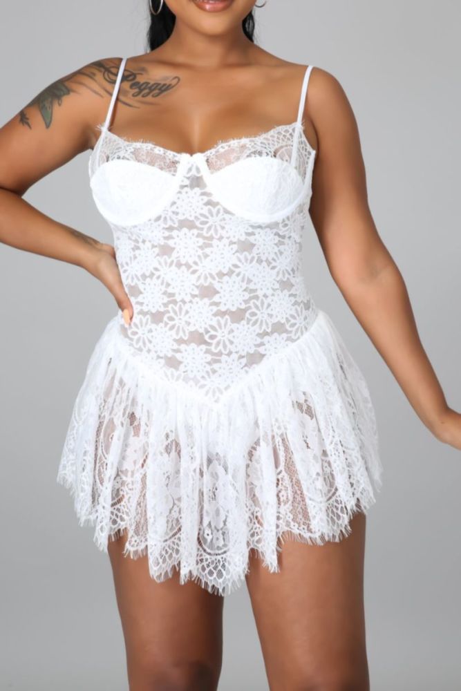 White Lace See Through Playsuit Size: M