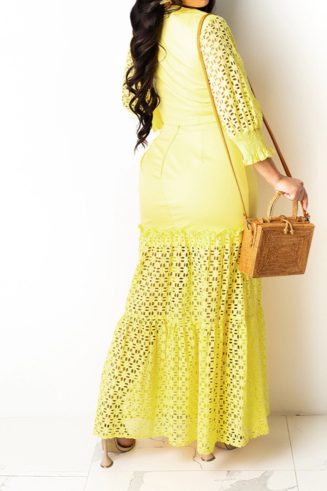 Tie Front Yellow Two-Piece Set Size: L