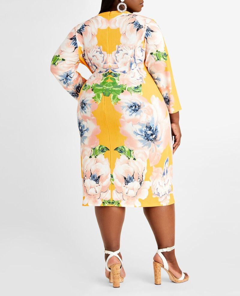 C924 Floral Printed Long Sleeve Dress Size: L